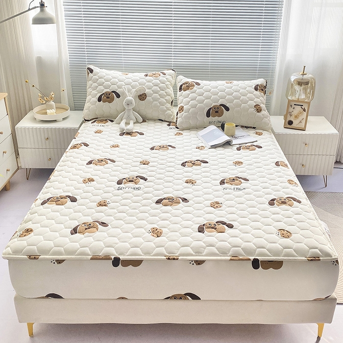 91家纺网 家纺一手货源 找家纺 九亭家纺 2024新款A类抗菌全棉夹棉防水床笠 防水-饼干狗