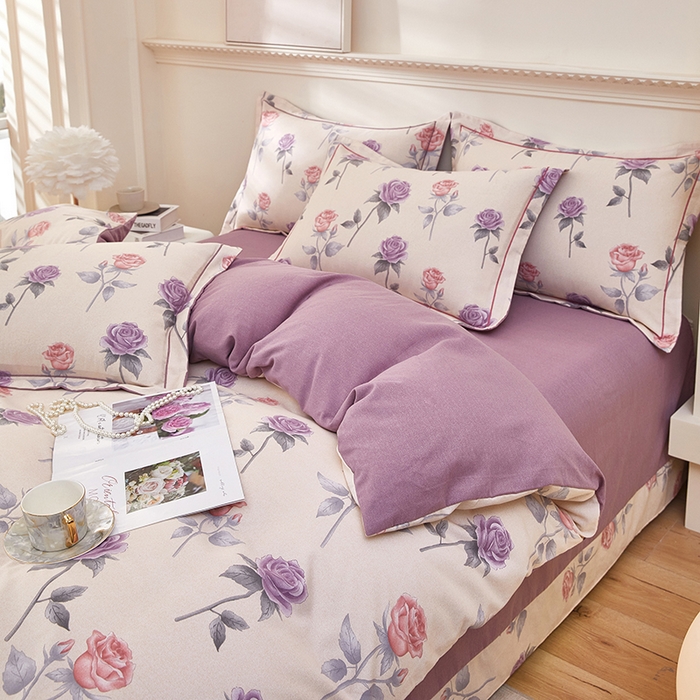 91家纺网 家纺一手货源 找家纺 雲归梦 2023新款全棉AB版加厚四件套 幸福玫瑰