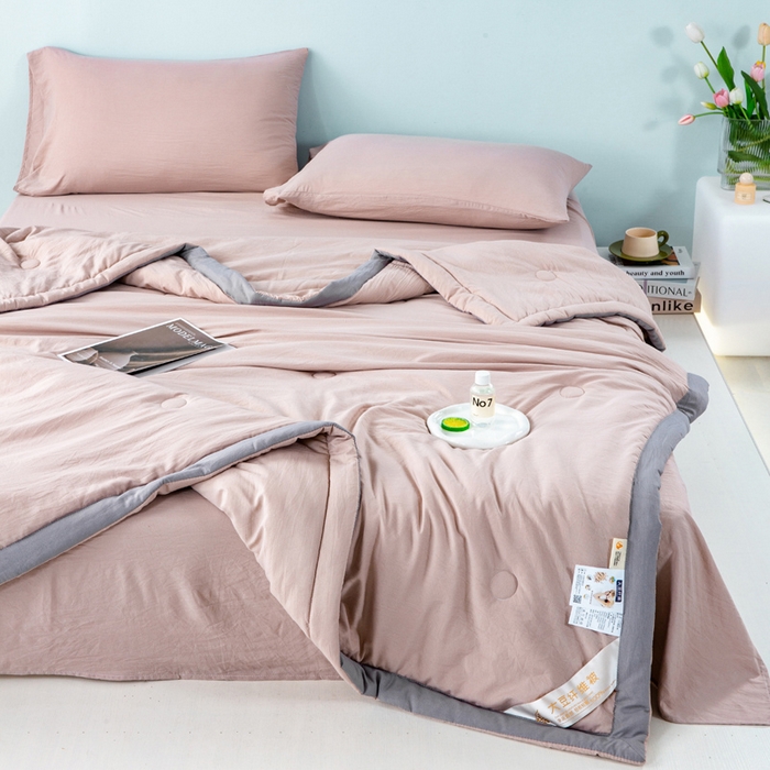 91家纺网 家纺一手货源 找家纺 森林人 2024新款A类水洗棉大豆纤维夏被四件套 卡其