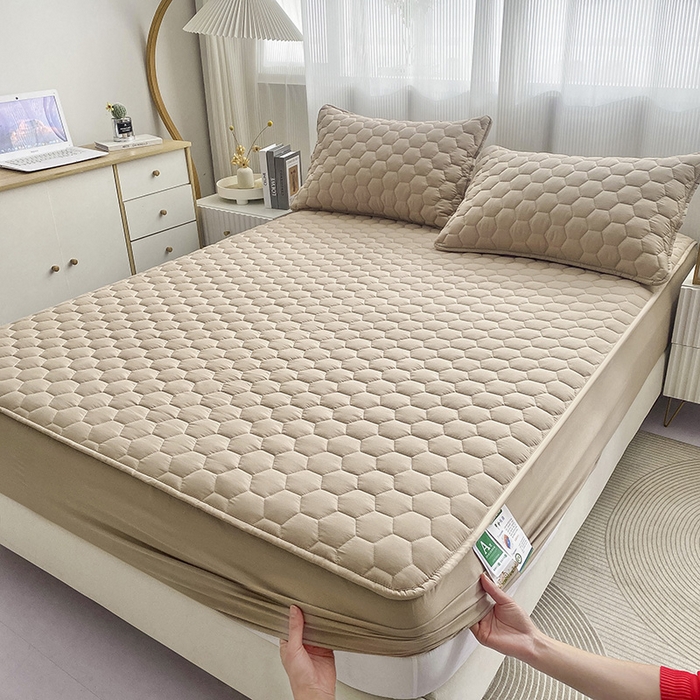 91家纺网 家纺一手货源 找家纺 九亭家纺 2024新款A类抗菌全棉夹棉防水床笠 防水-卡其