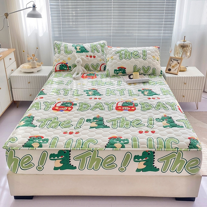 91家纺网 家纺一手货源 找家纺 九亭家纺 2024新款A类抗菌全棉夹棉防水床笠 防水款-鳄鱼日记