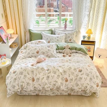 91家纺网 家纺一手货源 找家纺 （总）铭成家纺 2024新款新疆棉喷气印花小清新系列四件套