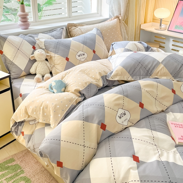 91家纺网 家纺一手货源 找家纺 铭成家纺 2024新款新疆棉喷气印花小清新系列单被套 意林-灰