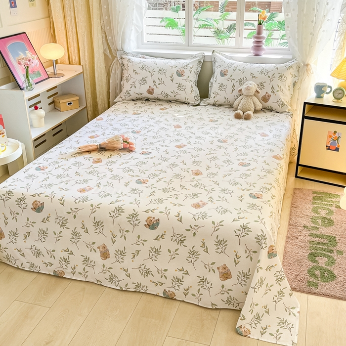 91家纺网 家纺一手货源 找家纺 铭成家纺 2024新款新疆棉喷气印花小清新系列单床单 丛林意趣