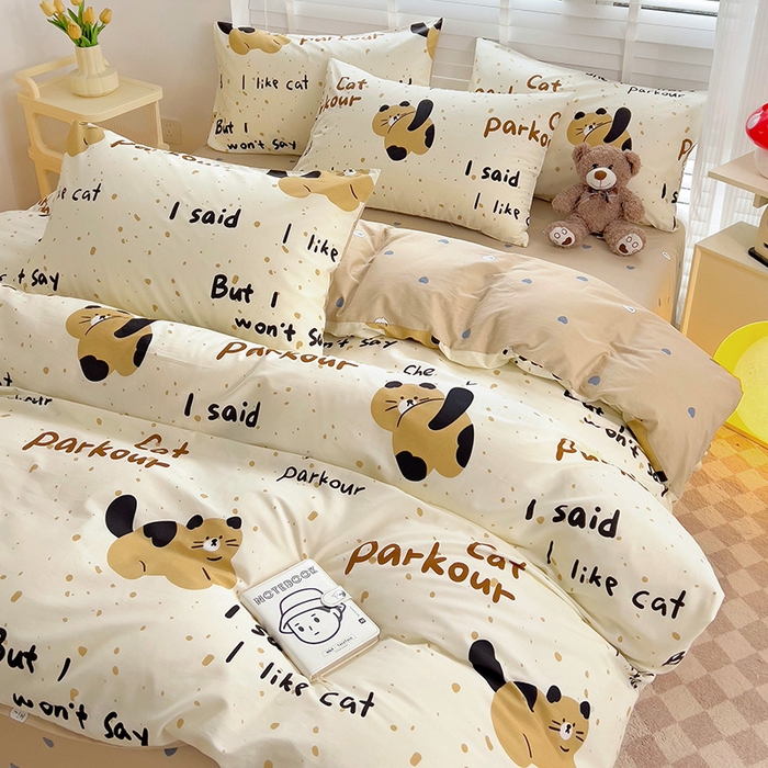 91家纺网 家纺一手货源 找家纺 西引力 2024新款全棉卡通印花单被套 大脸猫