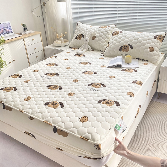 91家纺网 家纺一手货源 找家纺 九亭家纺 2024新款A类抗菌全棉夹棉防水床笠 防水-饼干狗