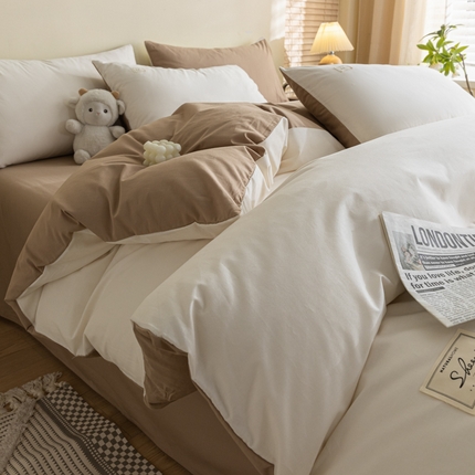 ab家纺 2024新款40支全棉双拼四件套 淡奶油咖