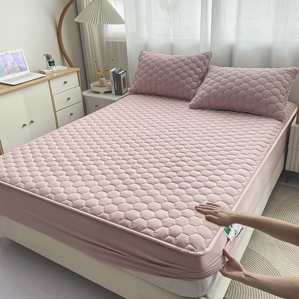 九亭家纺 2024新款A类抗菌全棉夹棉防水床笠 防水-全棉豆沙