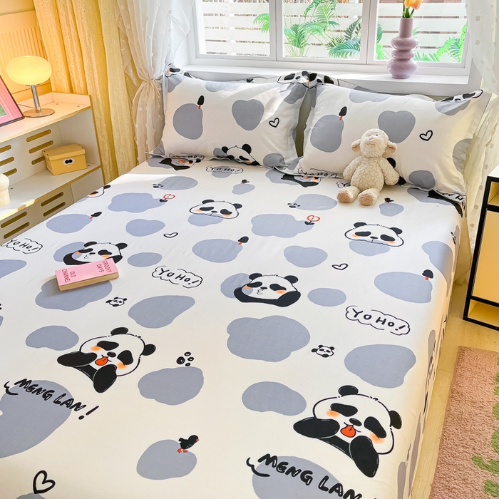 91家纺网 家纺一手货源 找家纺 铭成家纺 2024新款新疆棉喷气印花小清新系列单床单 熊猫拉拉