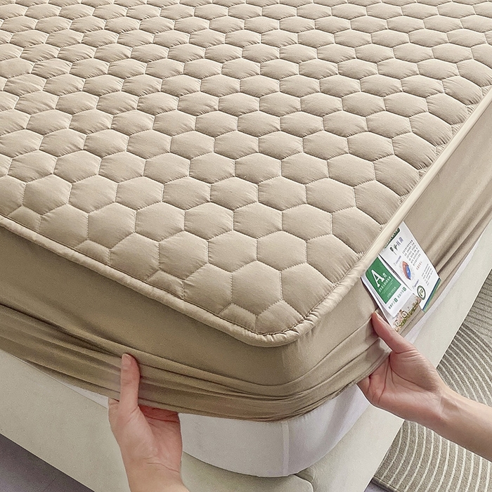 91家纺网 家纺一手货源 找家纺 九亭家纺 2024新款A类抗菌全棉夹棉防水床笠 防水-卡其