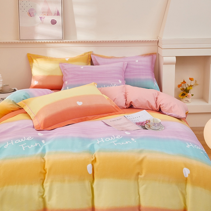 91家纺网 家纺一手货源 找家纺 雲归梦 2023新款全棉AB版加厚四件套 霓彩 桔