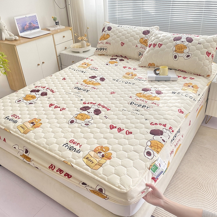 91家纺网 家纺一手货源 找家纺 九亭家纺 2024新款A类抗菌全棉夹棉防水床笠 防水-方糖起司