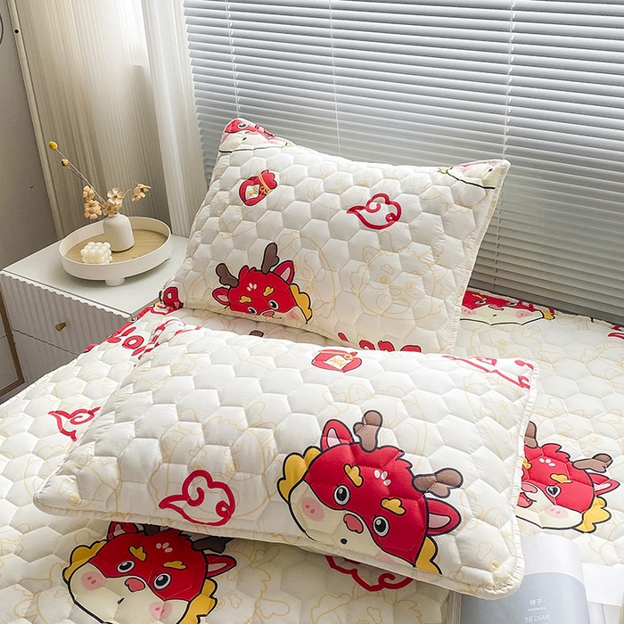 91家纺网 家纺一手货源 找家纺 九亭家纺 2024新款A类抗菌全棉夹棉防水床笠 防水-吉祥龙