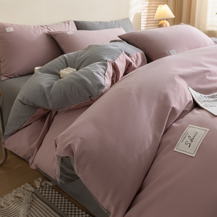 ab家纺 2024新款40支全棉双拼四件套 豆沙深灰