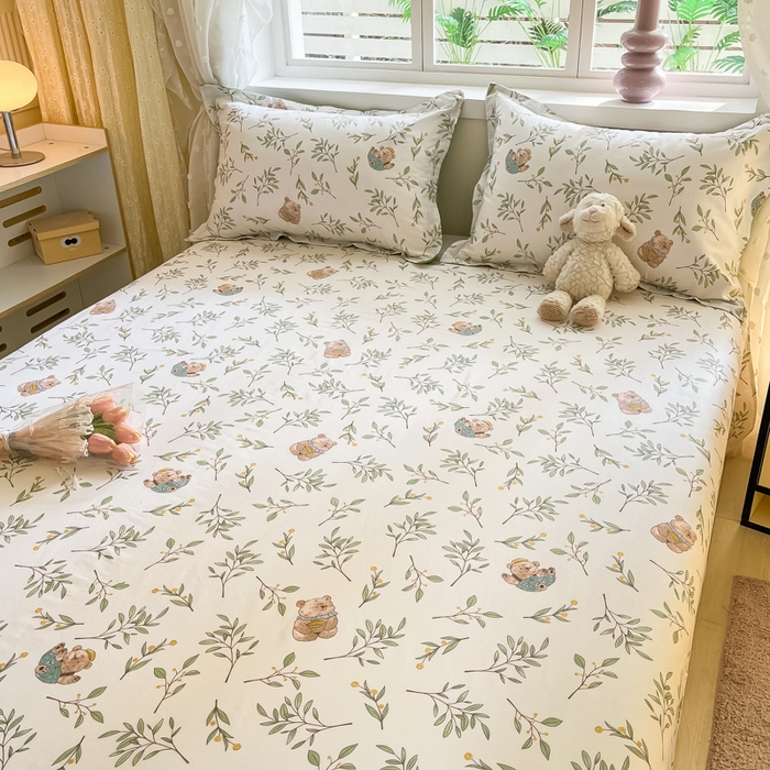 91家纺网 家纺一手货源 找家纺 铭成家纺 2024新款新疆棉喷气印花小清新系列单床单 丛林意趣