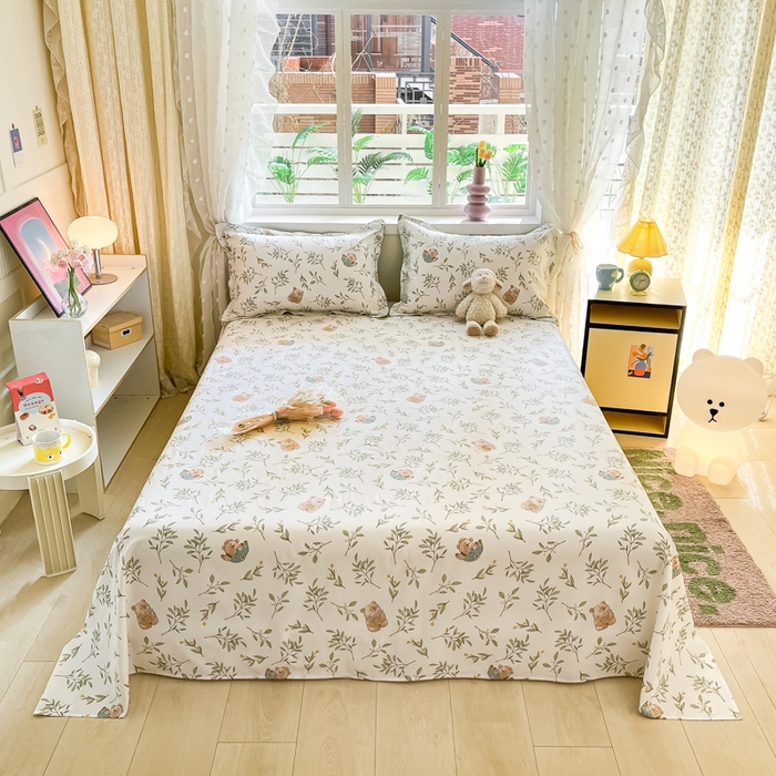 91家纺网 家纺一手货源 找家纺 铭成家纺 2024新款新疆棉喷气印花小清新系列单床单 丛林意趣