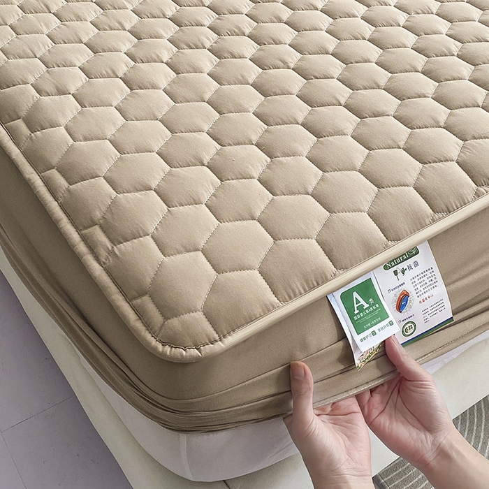 91家纺网 家纺一手货源 找家纺 九亭家纺 2024新款A类抗菌全棉夹棉防水床笠 防水-卡其