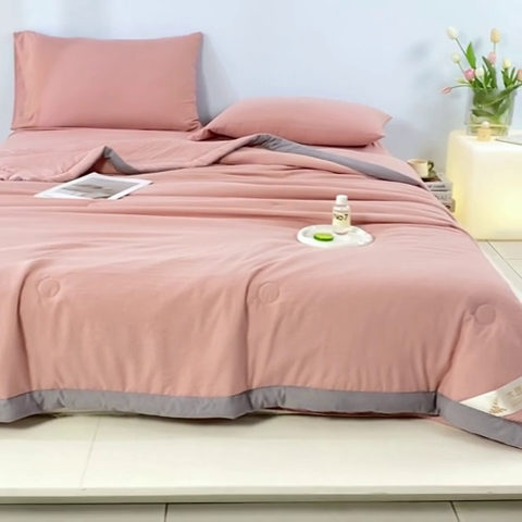 91家纺网 家纺一手货源 找家纺 森林人 2024新款A类水洗棉大豆纤维夏被四件套 豆沙