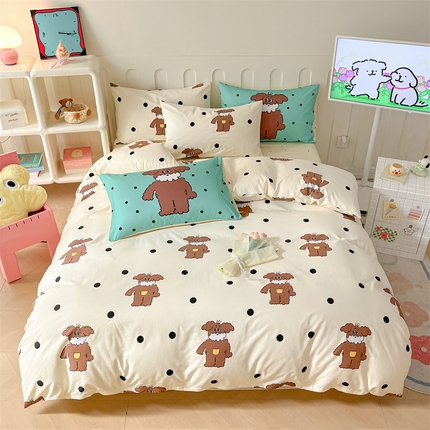 91家纺网 家纺一手货源 找家纺 （总）呗旺鹿  2024新款舒适亲肤全棉40支大平网定位枕萌趣印花卡通四件套