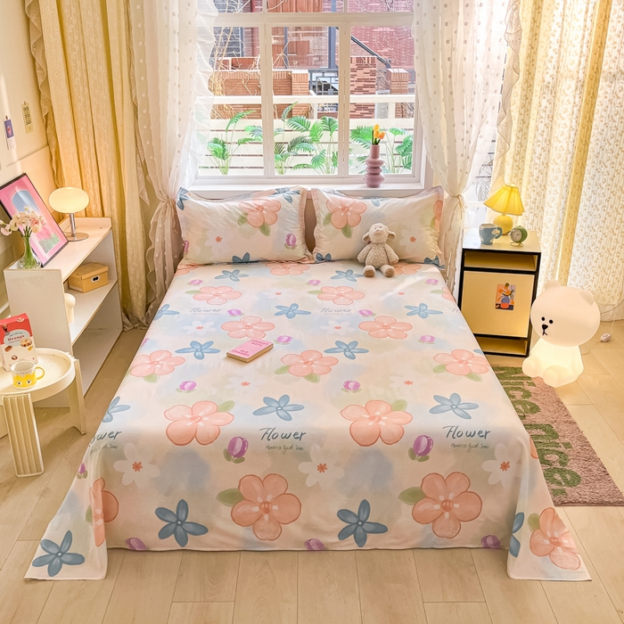 91家纺网 家纺一手货源 找家纺 铭成家纺 2024新款新疆棉喷气印花小清新系列单床单 梦华录