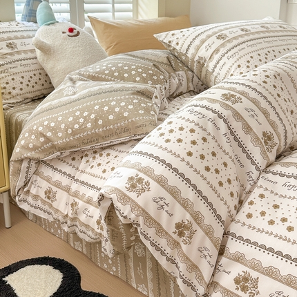 91家纺网 家纺一手货源 找家纺 优彩 2023新款小清新治愈系小碎花13372全棉印花四件套 菲尔庄园