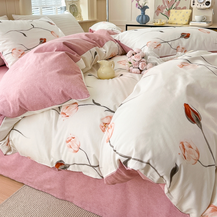 91家纺网 家纺一手货源 找家纺 优彩 2025新款花花系列13372全棉四件套 若兰