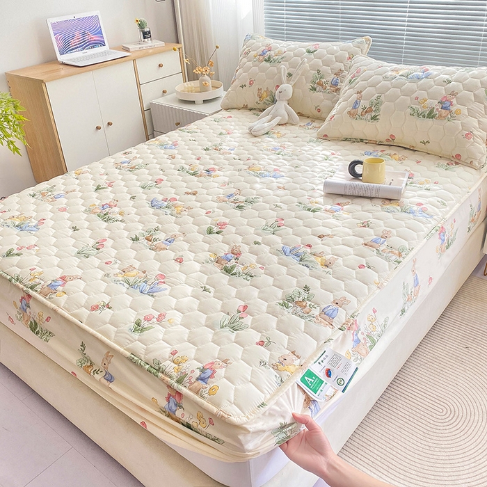 91家纺网 家纺一手货源 找家纺 九亭家纺 2024新款A类抗菌全棉夹棉防水床笠 防水-蘑菇屋