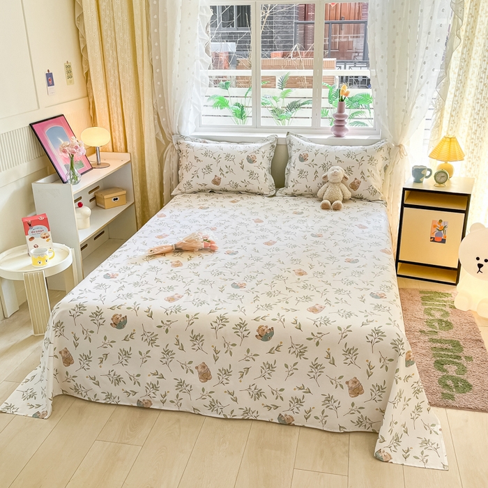 91家纺网 家纺一手货源 找家纺 铭成家纺 2024新款新疆棉喷气印花小清新系列单床单 丛林意趣