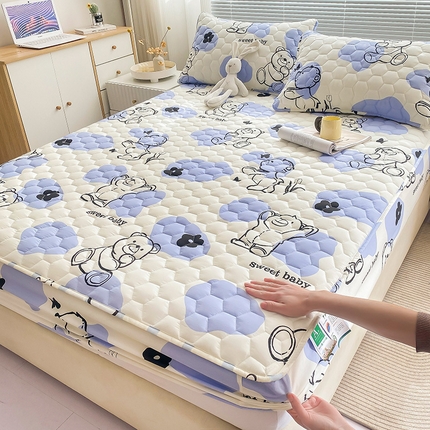 九亭家纺 2024新款A类抗菌全棉夹棉防水床笠 防水-奶油小熊