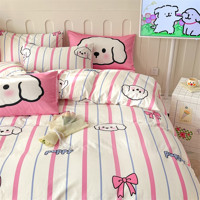 91家纺网 家纺一手货源 找家纺 （总）呗旺鹿  2024新款舒适亲肤全棉40支大平网定位枕萌趣印花卡通四件套