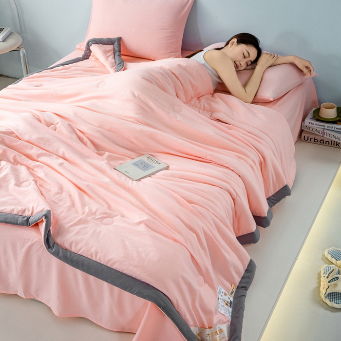 91家纺网 家纺一手货源 找家纺 森林人 2024新款A类水洗棉大豆纤维夏被四件套 优雅玉