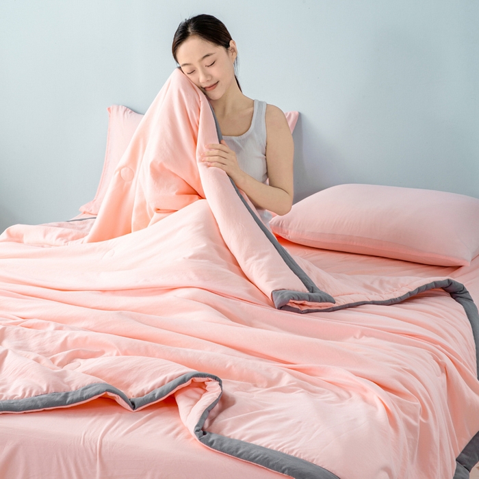 91家纺网 家纺一手货源 找家纺 森林人 2024新款A类水洗棉大豆纤维夏被四件套 优雅玉