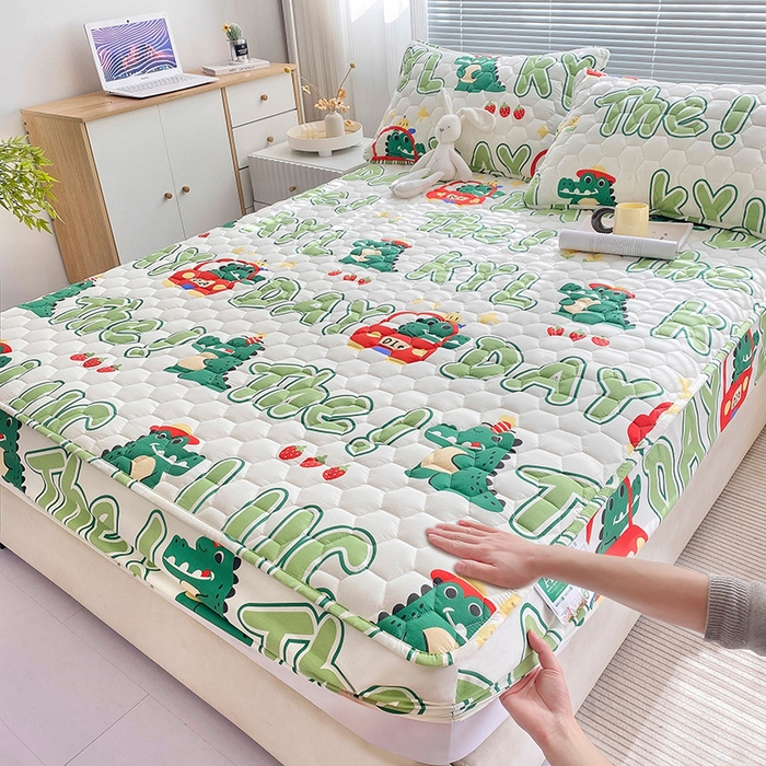 91家纺网 家纺一手货源 找家纺 九亭家纺 2024新款A类抗菌全棉夹棉防水床笠 防水款-鳄鱼日记