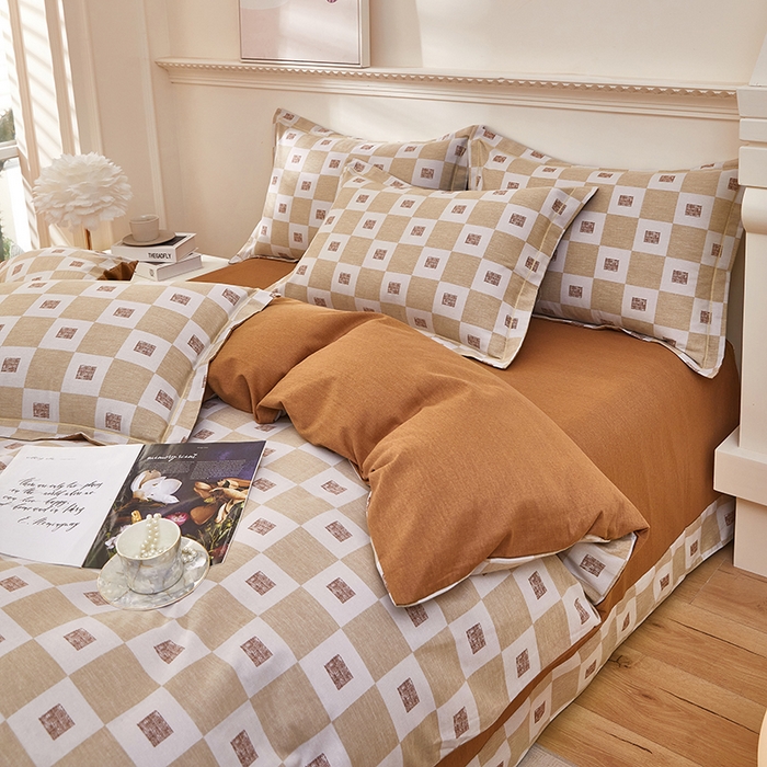 91家纺网 家纺一手货源 找家纺 雲归梦 2023新款全棉AB版加厚四件套 伽罗 咖