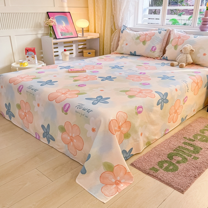 91家纺网 家纺一手货源 找家纺 铭成家纺 2024新款新疆棉喷气印花小清新系列单床单 梦华录