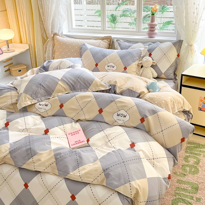 91家纺网 家纺一手货源 找家纺 铭成家纺 2024新款新疆棉喷气印花小清新系列单被套 意林-灰