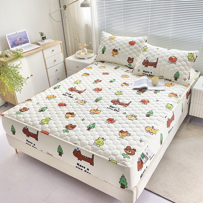 91家纺网 家纺一手货源 找家纺 九亭家纺 2024新款A类抗菌全棉夹棉防水床笠 防水-欢乐家族