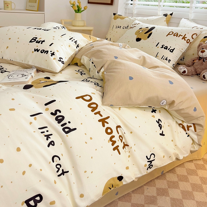 91家纺网 家纺一手货源 找家纺 西引力 2024新款全棉卡通印花单被套 大脸猫