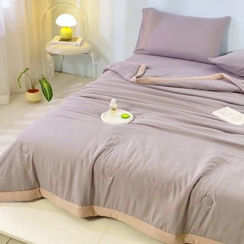 91家纺网 家纺一手货源 找家纺 森林人 2024新款A类水洗棉大豆纤维夏被四件套 绅士灰