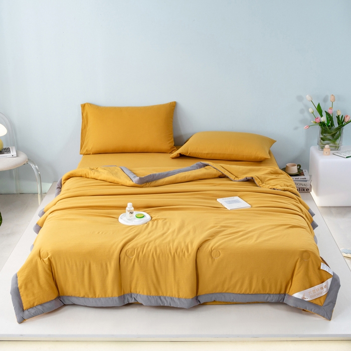 91家纺网 家纺一手货源 找家纺 森林人 2024新款A类水洗棉大豆纤维夏被四件套 柠檬黄