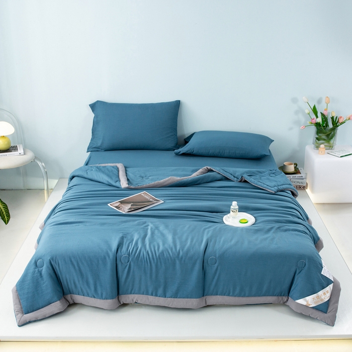 91家纺网 家纺一手货源 找家纺 森林人 2024新款A类水洗棉大豆纤维夏被四件套 宾利蓝