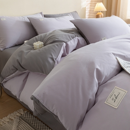 ab家纺 2024新款40支全棉双拼四件套 香芋紫深灰