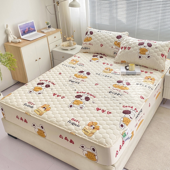 91家纺网 家纺一手货源 找家纺 九亭家纺 2024新款A类抗菌全棉夹棉防水床笠 防水-方糖起司