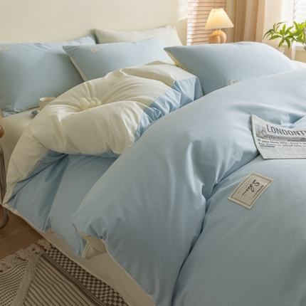 ab家纺 2024新款40支全棉双拼四件套 天空蓝杏黄