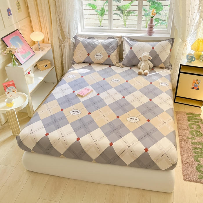 91家纺网 家纺一手货源 找家纺 铭成家纺 2024新款新疆棉喷气印花小清新系列单床笠 意林-灰