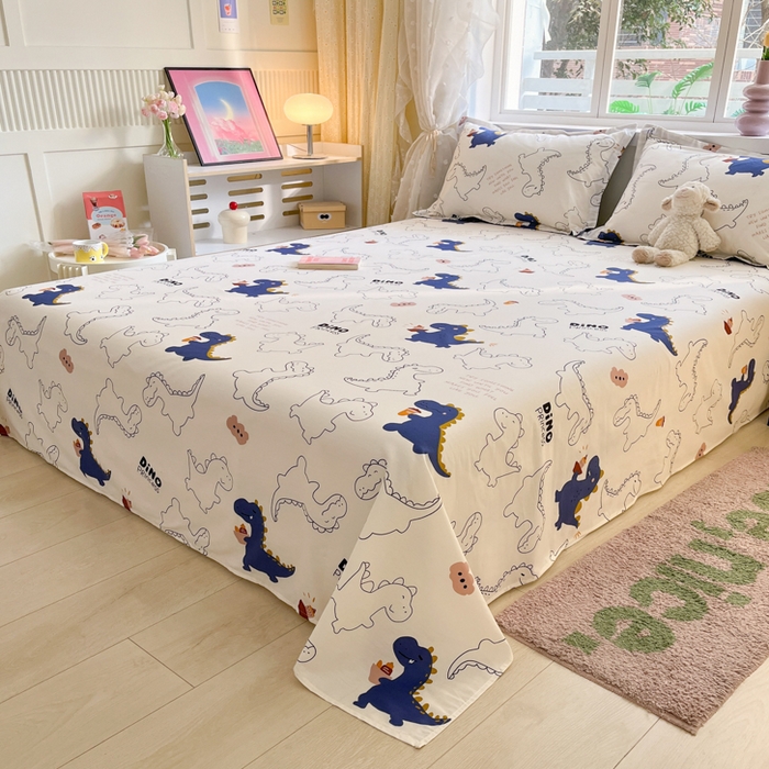 91家纺网 家纺一手货源 找家纺 铭成家纺 2024新款新疆棉喷气印花小清新系列单床单 面包龙