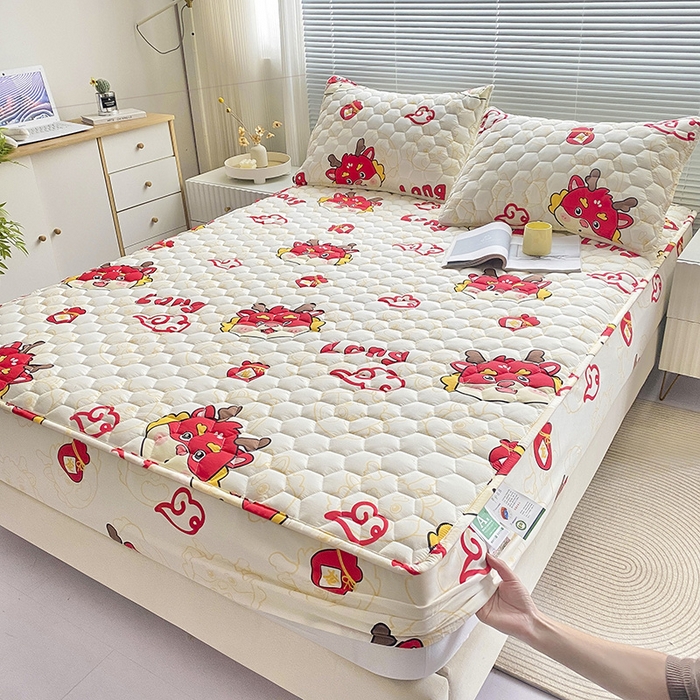 91家纺网 家纺一手货源 找家纺 九亭家纺 2024新款A类抗菌全棉夹棉防水床笠 防水-吉祥龙