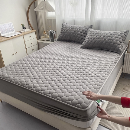 九亭家纺 2024新款A类抗菌全棉夹棉防水床笠 防水-银灰