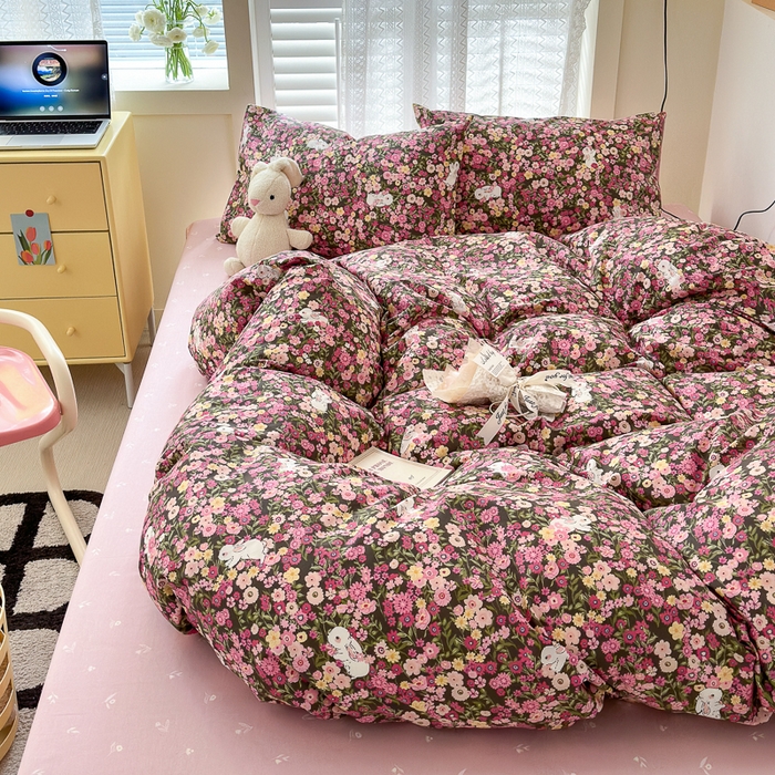 91家纺网 家纺一手货源 找家纺 优彩 2025新款花花系列13372全棉四件套 沉浸花园