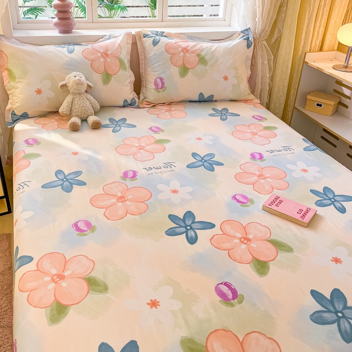 91家纺网 家纺一手货源 找家纺 铭成家纺 2024新款新疆棉喷气印花小清新系列单床单 梦华录